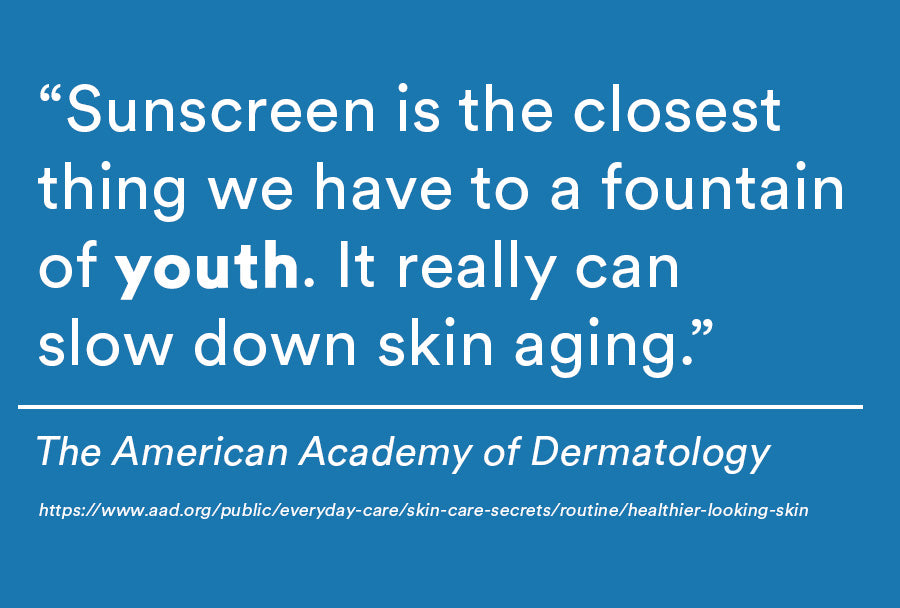 Sunscreen is closest thing we have to a fountain of youth. It really can slow down skin aging. The American Academy of Dermatology.