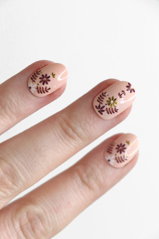 White and gold flower nail decals