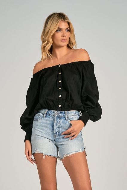 Black Off the Shoulder, Button Down Top