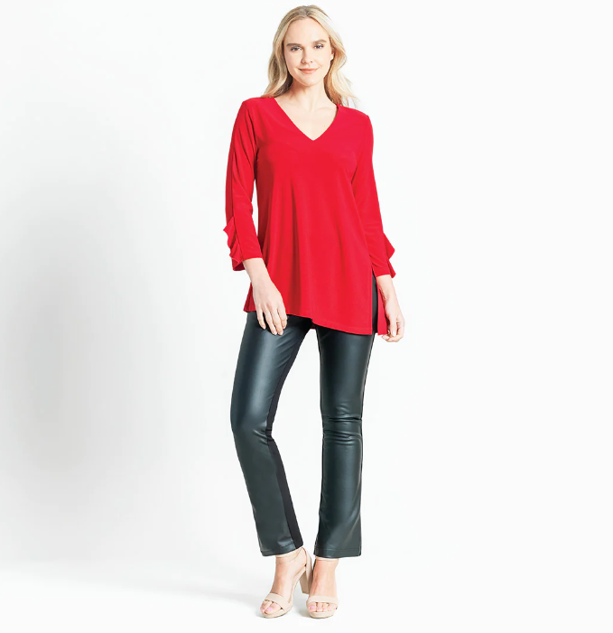 Flutter Cuff Side Vent Tunic - Red
