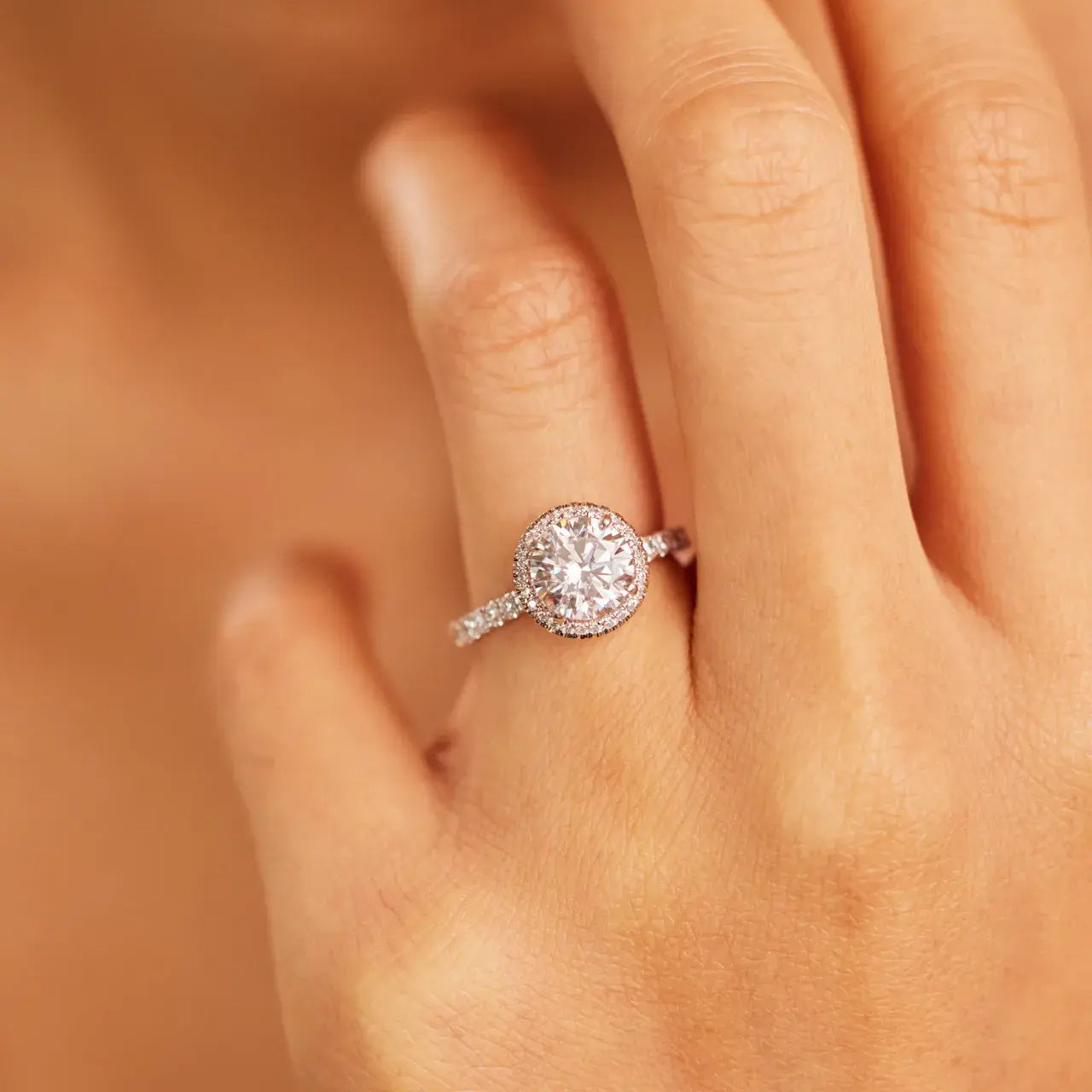 The Aura Halo 1CT Certified Round Cut Diamond Ring, Lab Grown Diamond Engagement Ring, 14KT, 18KT, Plat, Handmade