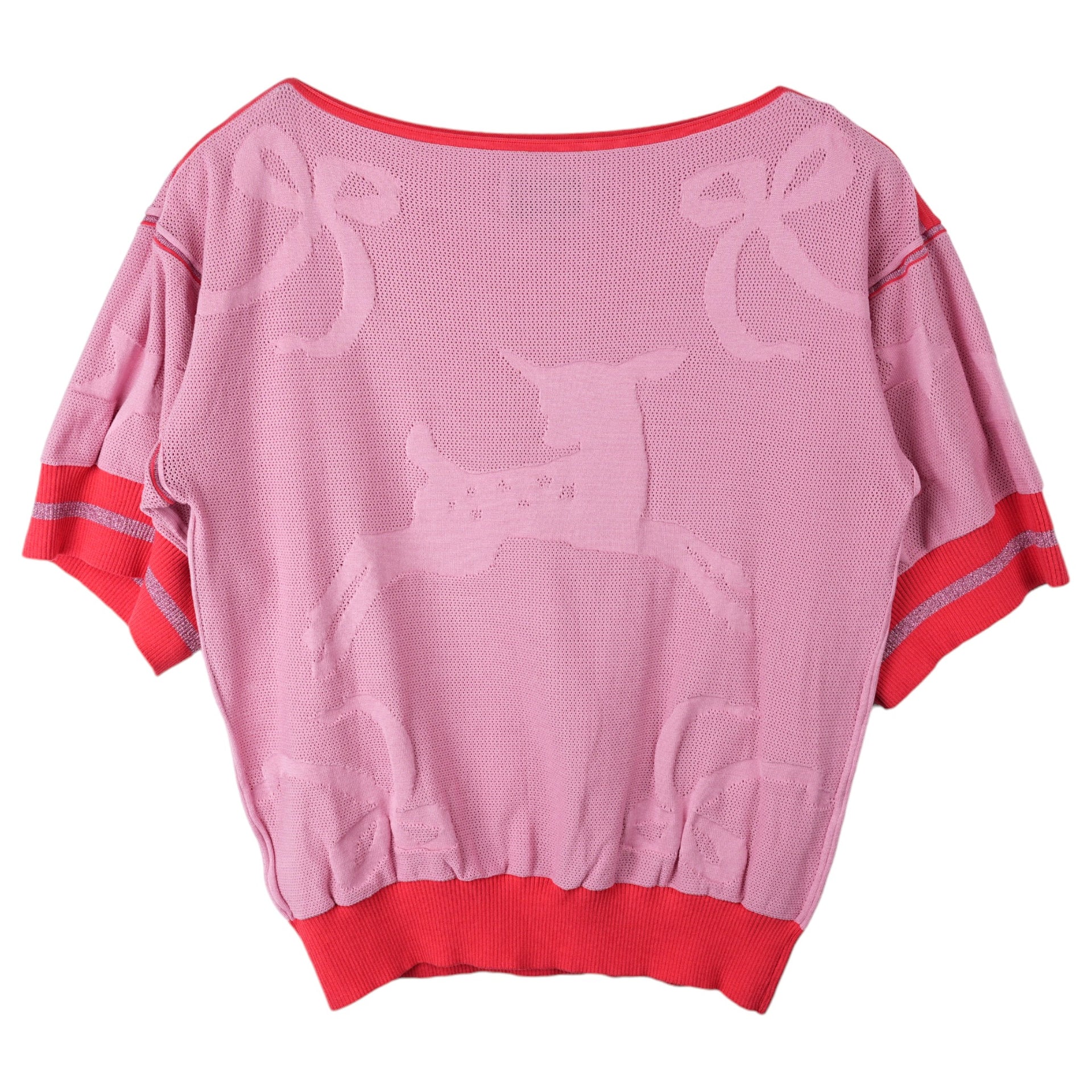 KNITTED POINTELLE POLO SHIRT / RED/PINK