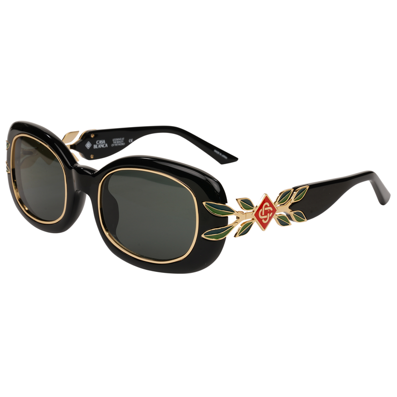 ACETATE & METAL OVAL SUNGLASSES WITH LAUREL / 501:BLACK/GOLD 