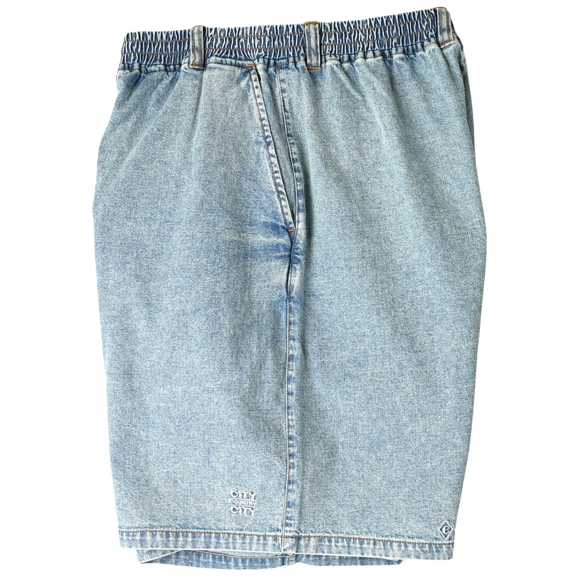 EMBROIDERED WASH DENIM EASY SHORT / INDIGO