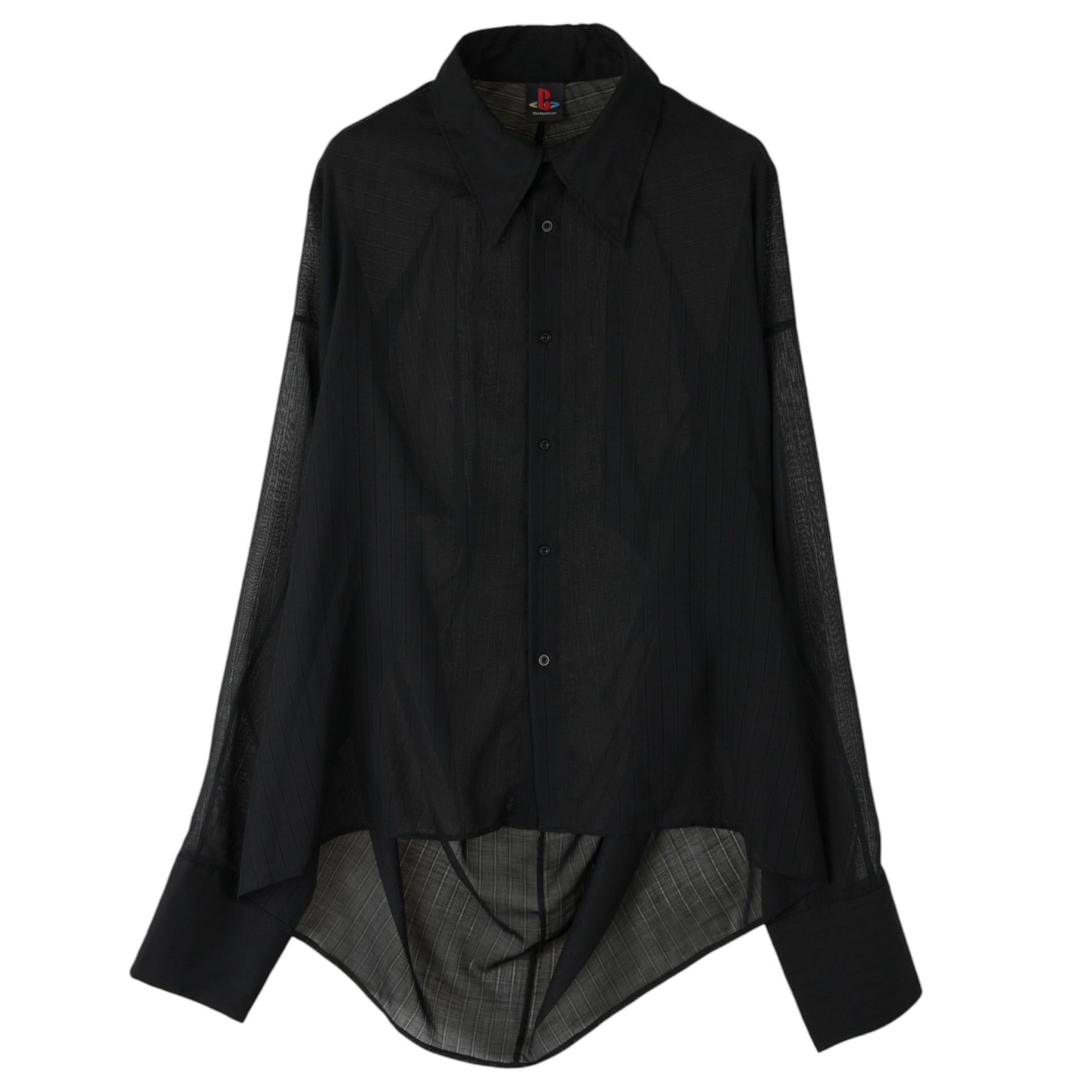 BACK DRAPE LONG SLEEVE BUTTON SHIRT / BLACK