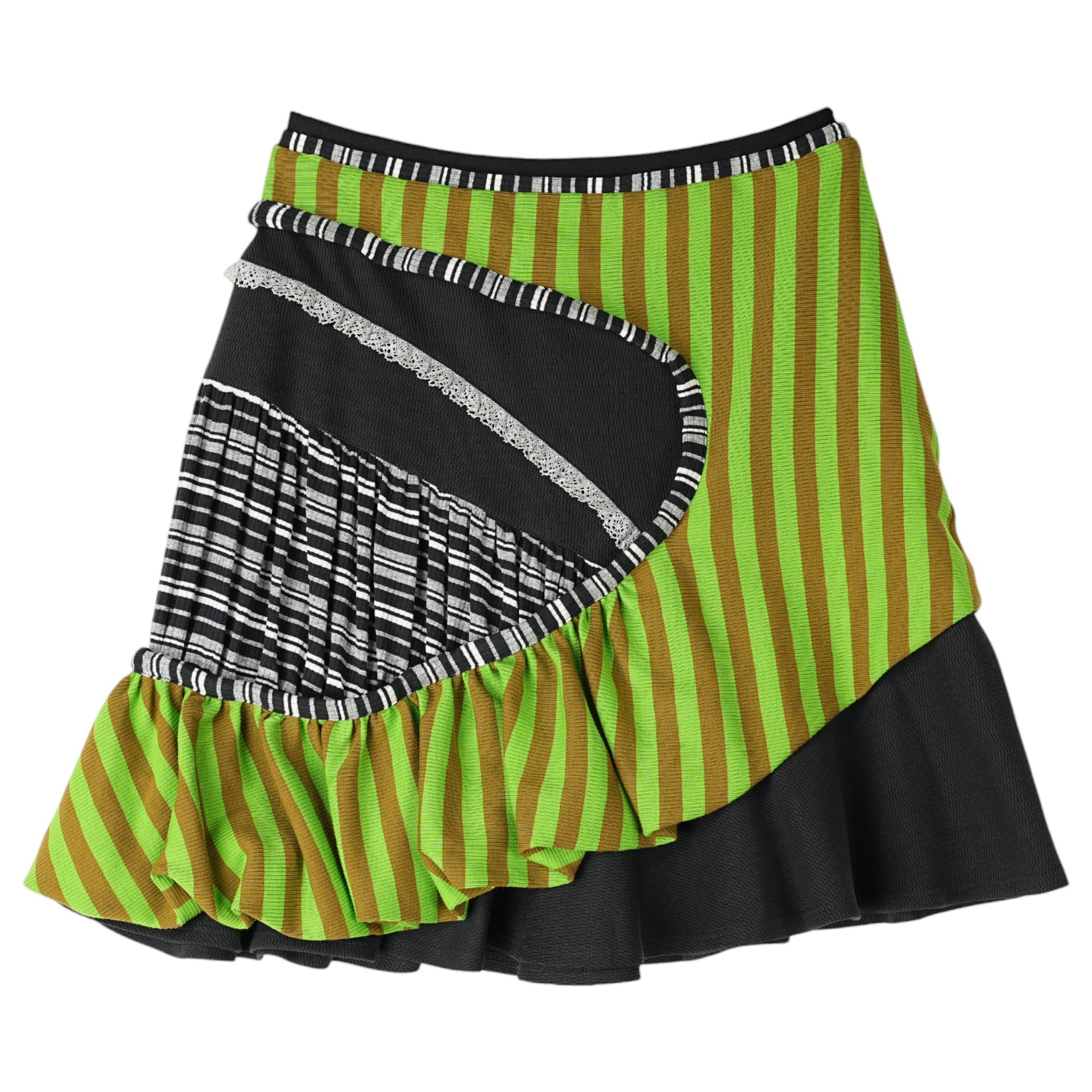 SIMULTANISM SKIRT / RIB/GREEN STRIPE/STRIPE