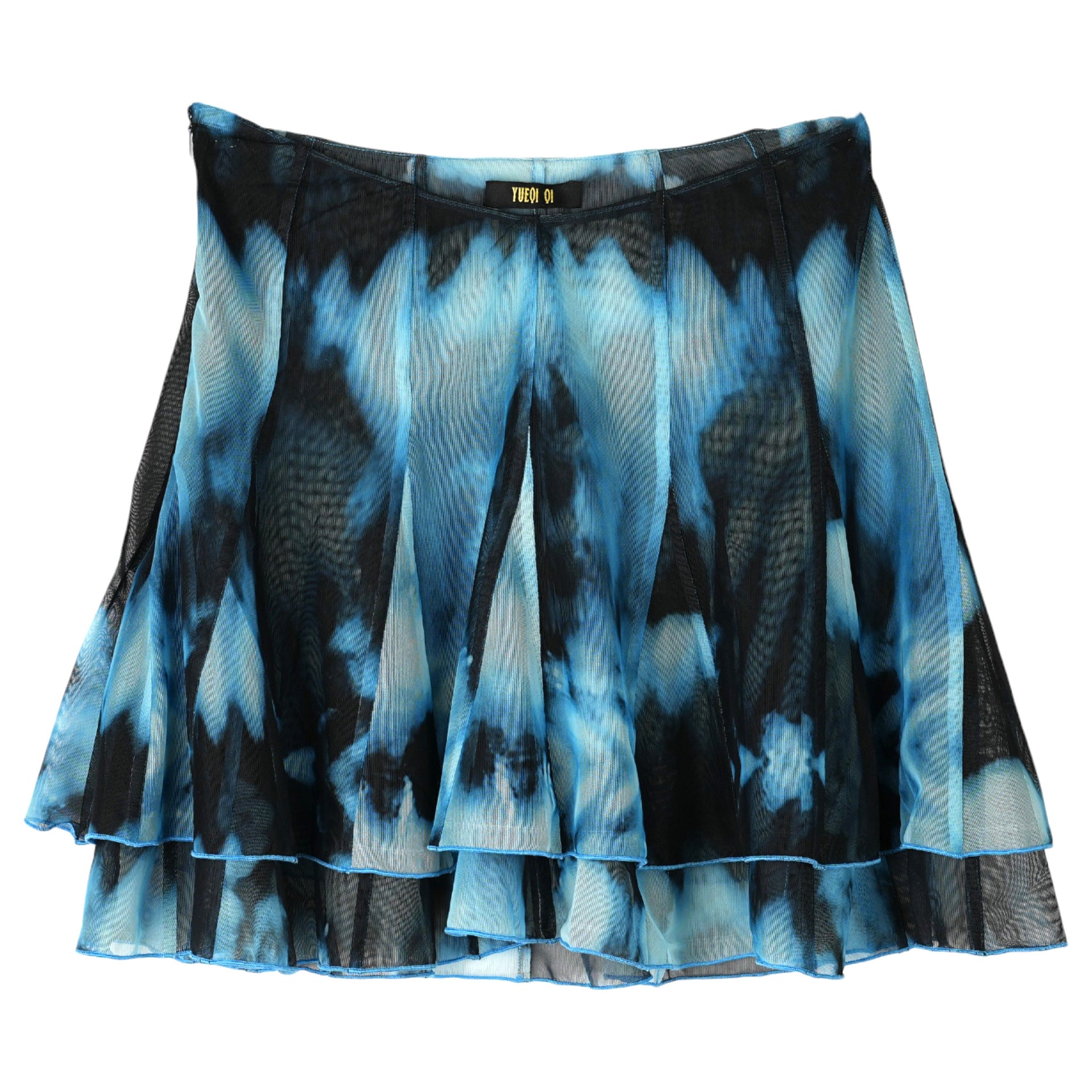 PRINTED PLEATED MINI SKIRT / BLUE