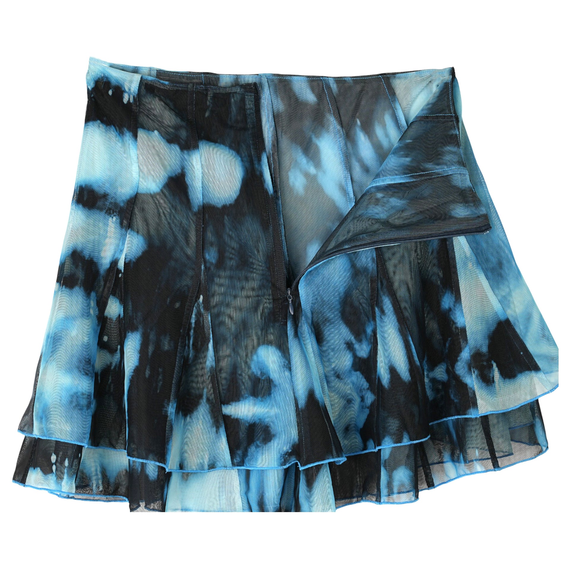 PRINTED PLEATED MINI SKIRT / BLUE