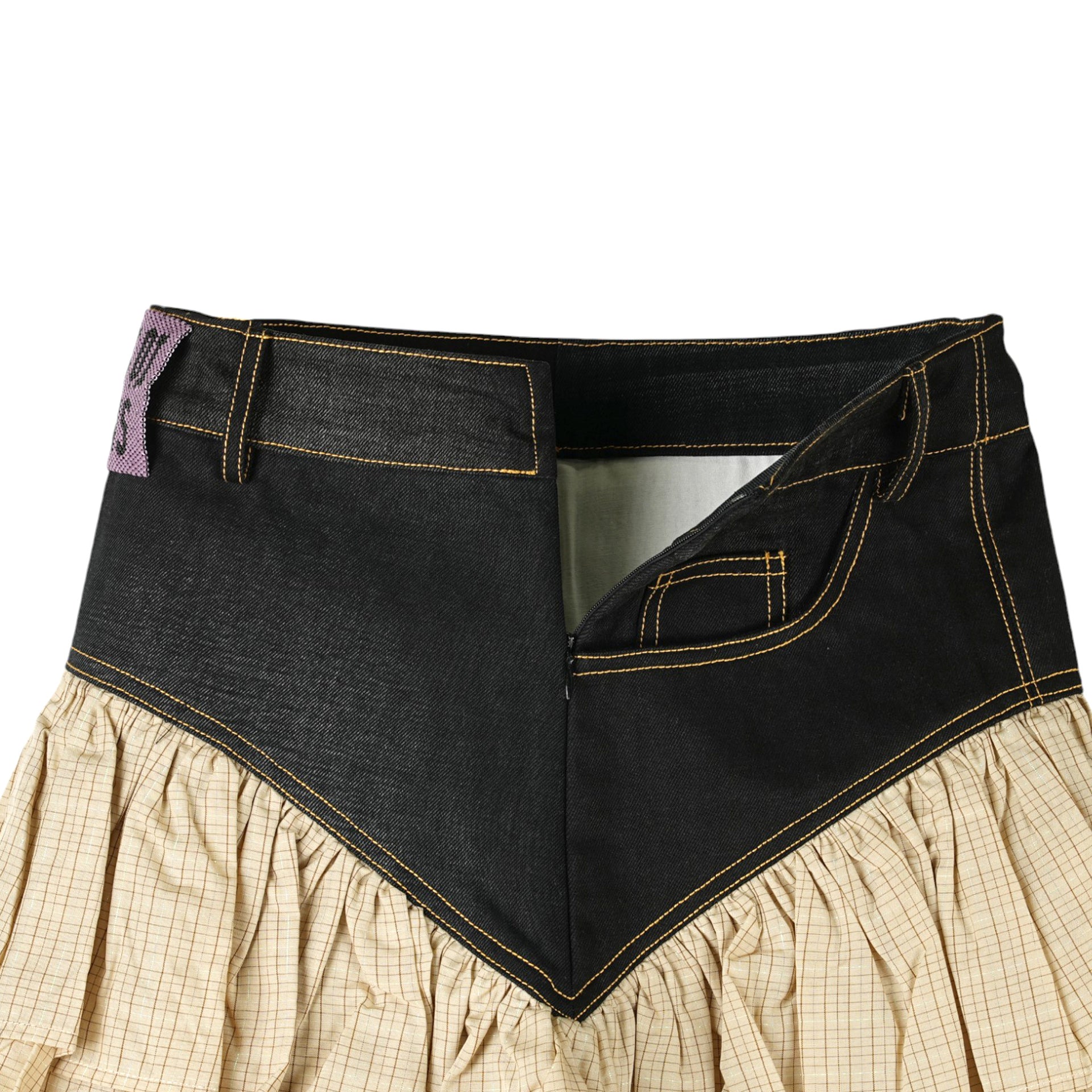 UPCYCLED DENIM SKIRT / BLACK/YELLOW