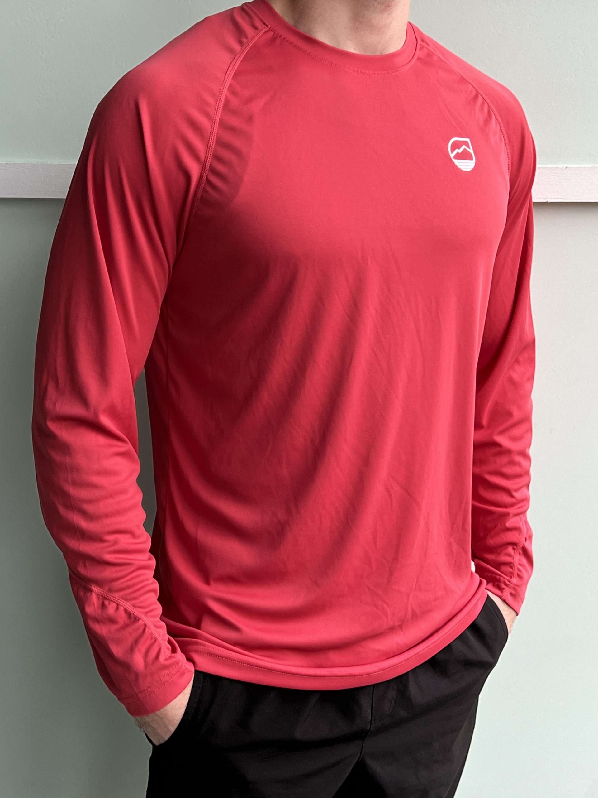 UPF 50 Mens Red Polyester Long Sleeve Side