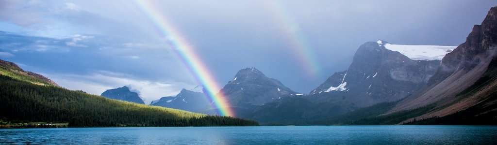 Overcast skies with a rainbow