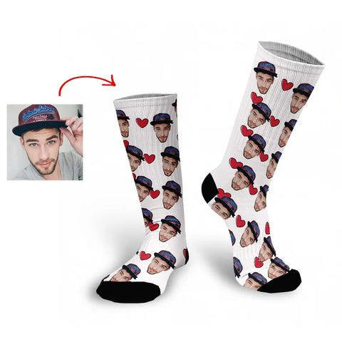 Cushy-Footsie-Footsies-with-Faces-Example-Man-with-Hat-Photo-His-Face-and-small-hearts-on-White-Socks