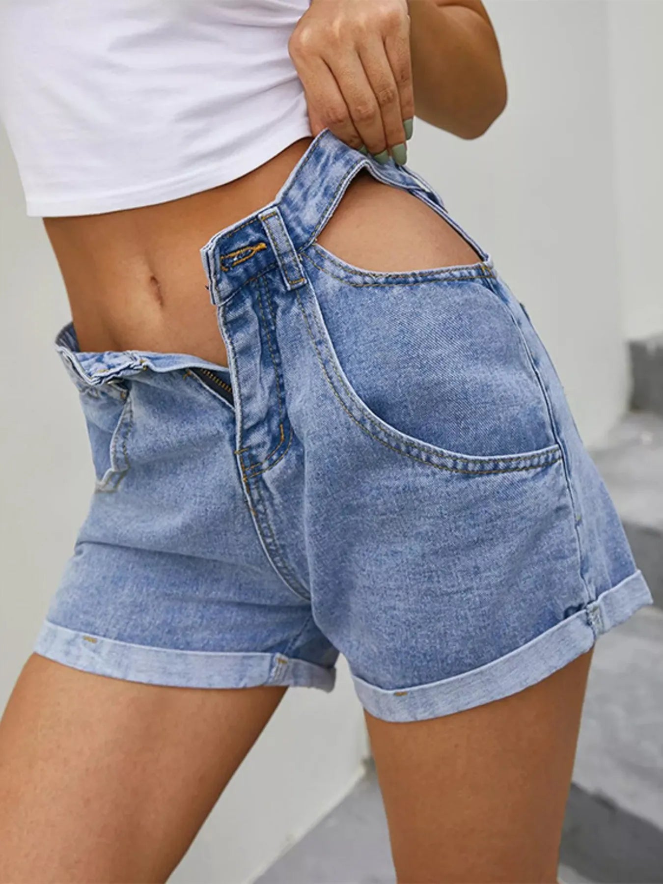 High-Waisted Cutout Denim Shorts
