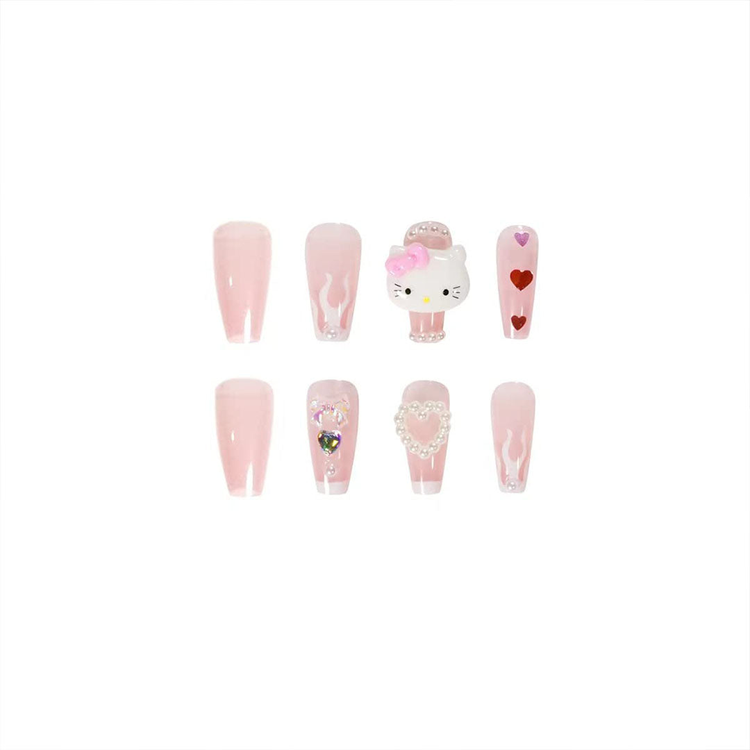 hello kitty nails with 3d bow