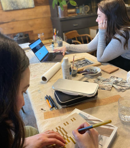 Ladies making art at the Sunday Open Studio at Hunter Moon Homestead