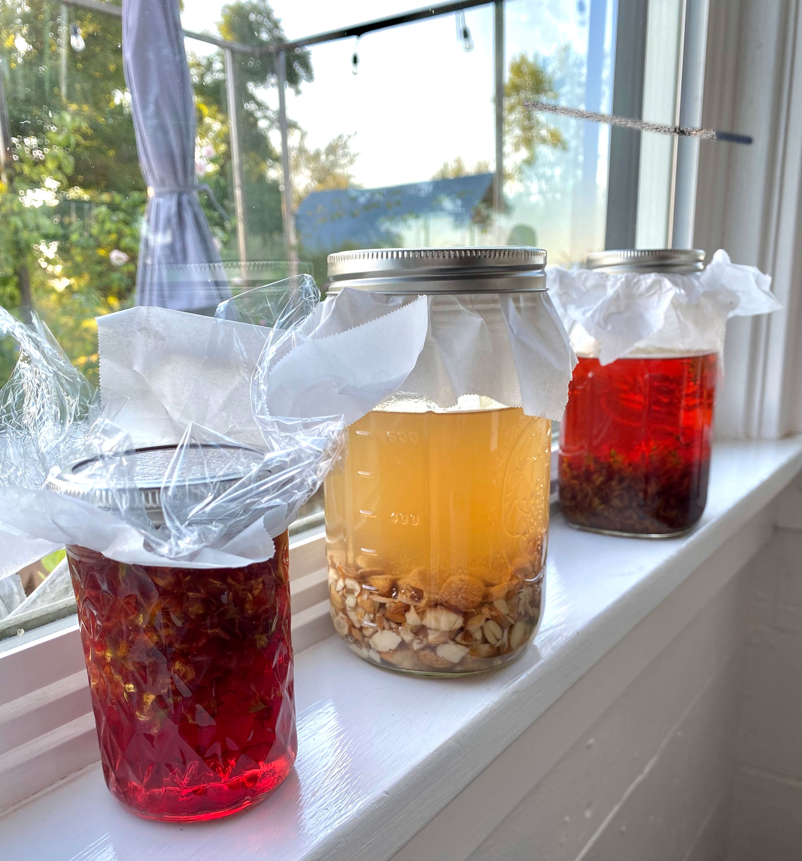Jars on the windowsill at Hunter Moon Homestead