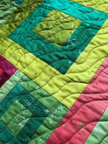 Detail of quilting on a festive patchwork table runner