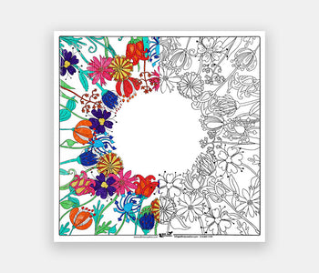 The half-colored spring-themed dry-erase board depicting flowers, a great activity for people living with dementia.