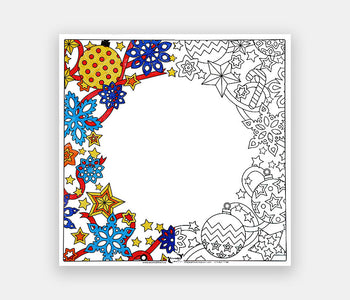 The half-colored winter-themed dry-erase board depicting ornaments, stars and snowflakes.
