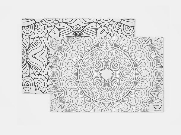 The practical and soothing two-sided and washable Mandala Bimoo coloring placemat.
