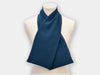 Front of the protective scarf bib to help protect clothing, in steel blue.