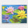 13-piece adapted puzzle of 5 water lilies in a pond with a frog and a dragonfly.