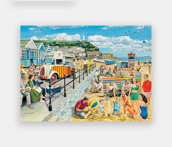 A 35-piece puzzle for individuals living with dementia depicting people enjoying the sunny beach and seaside. 