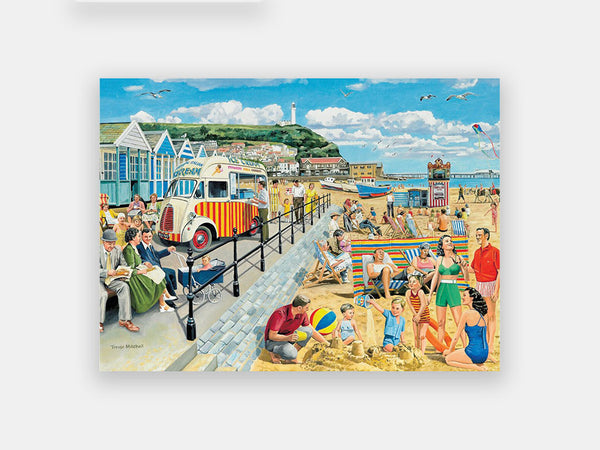 A 35-piece puzzle for individuals living with dementia depicting people enjoying the sunny beach and seaside. 