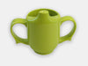 Front view of the green two-handle dignity cup that maintains independance by helping to prevent spills.