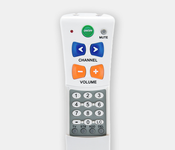 Close-up of the easy Flipper TV Remote programming compartment hidden within the remote.
