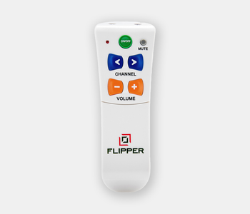 Simplified Flipper TV Remote with easy-to-use tactile buttons and contrasting colors, designed for older adults.