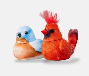 The two walker squawker interactive musical birds from Joy for All for people living with dementia.