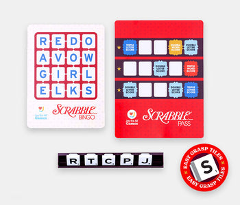 Example of a more accessible Scrabble Bingo and Scrabble Pass playing card with the easy grasp tiles.