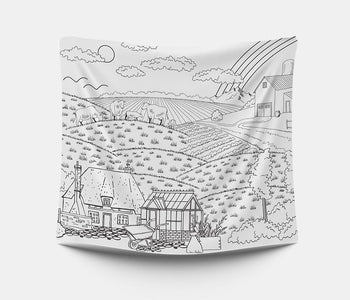The square country landscape Bimoo washable tablecloth for people living with dementia.