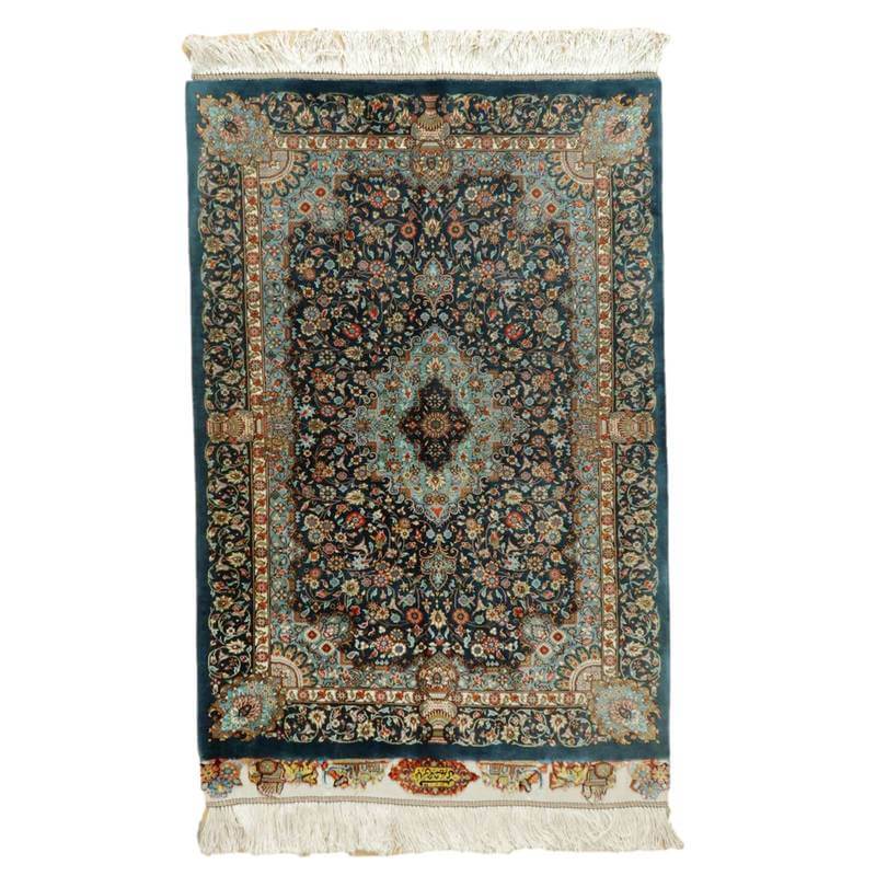 高級ペルシャ絨毯クム、シルク100％ 93×60cm（FS-2106） – ギャッベ