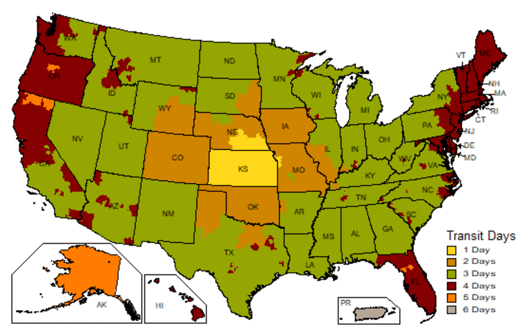 UPS Shipping Estimate Map