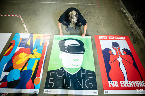POSTER ART - Cheap Festival - Call for Artist 2023 - Agitatevi - Photo by Margherita Caprilli - Photo from above of the posters