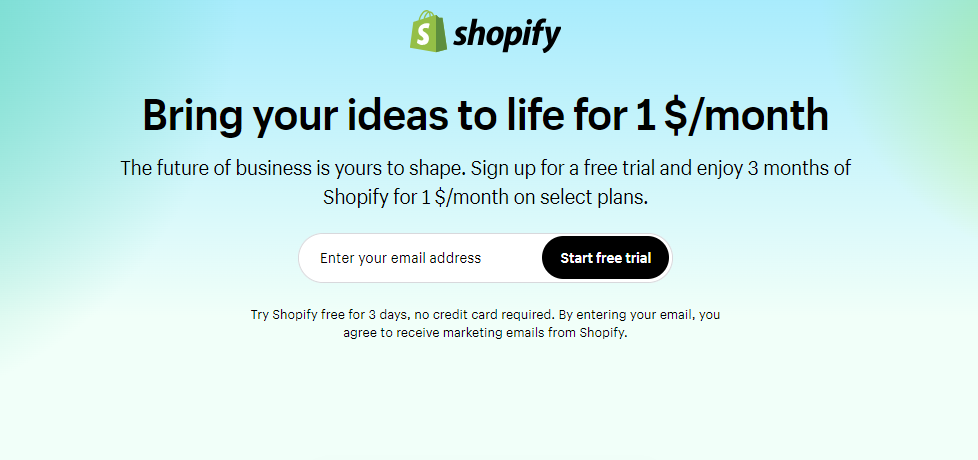 Sign up Shopify $1 3 months