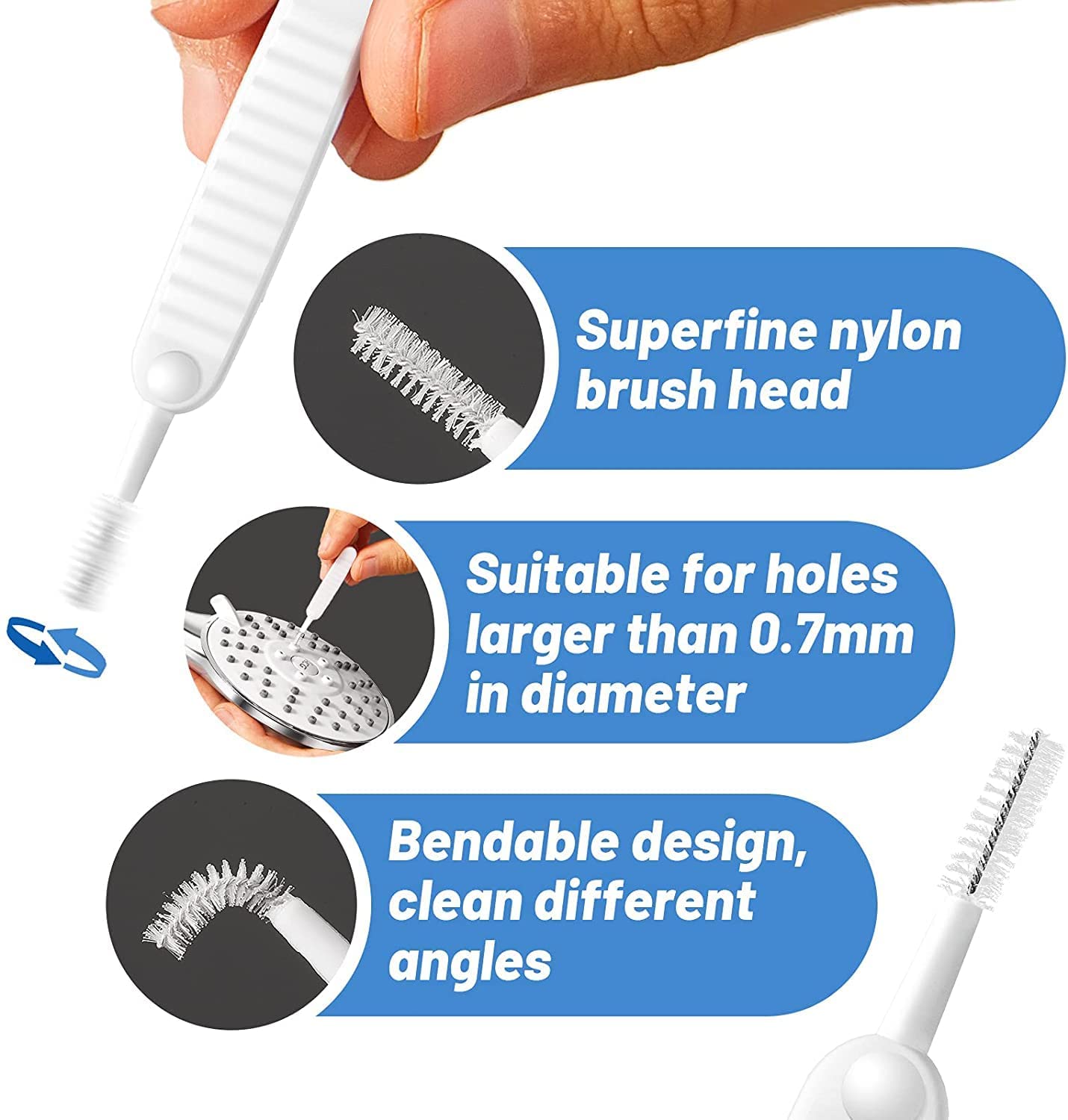 20pcs Shower Nozzle Cleaning Brush Anti-Clogging for Shower Head Cleaning  Brush for Pore Gap Clean with Nylon Bristle Non-Slip Handle