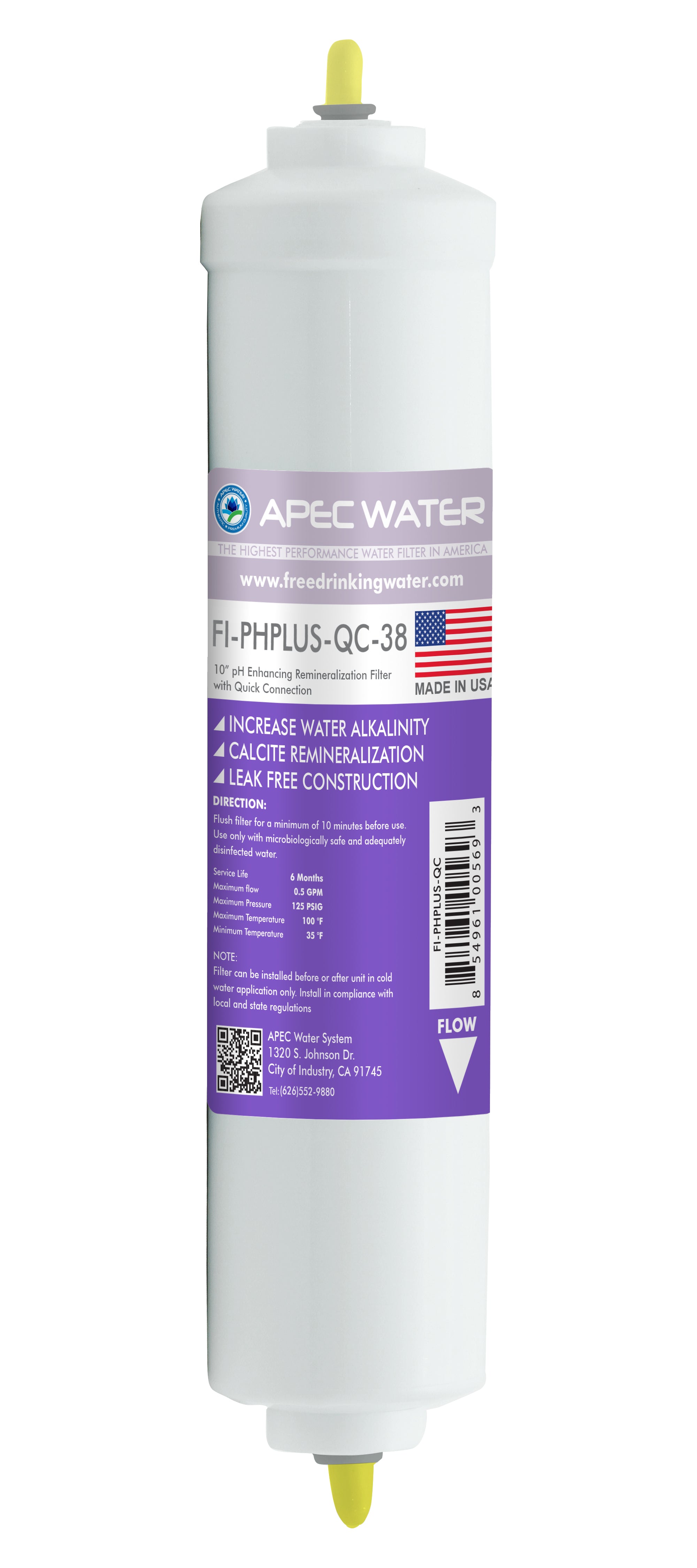 APEC High Purity pHPlus Calcium Carbonate Re-mineralization Inline Filters 10 Inch with 3/8" Quick Connect - APEC WATER product image