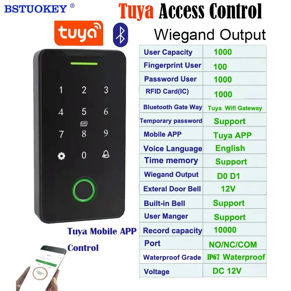 Waterproof NFC Bluetooth Tuya APP Access Control 13.56Mhz RFID Card Biometric Fingerprint Access Control Keypad Door Lock