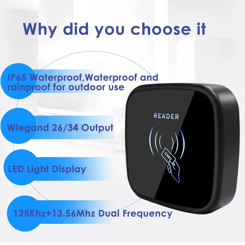 Waterproof RFID Dual Frequency 125Khz 13.56Mhz Smart Card Reader Wiegand 26 34 Interface Door Access Control Slave Card Reader - Image 4