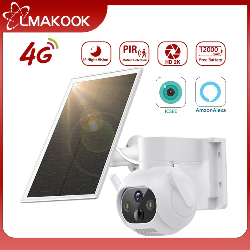 LMAKOOK 5MP 4G Solar Camera Built-In Battery PIR Motion Detection Outdoor WIFI Security Surveillance PTZ IP Camera iCsee PRO