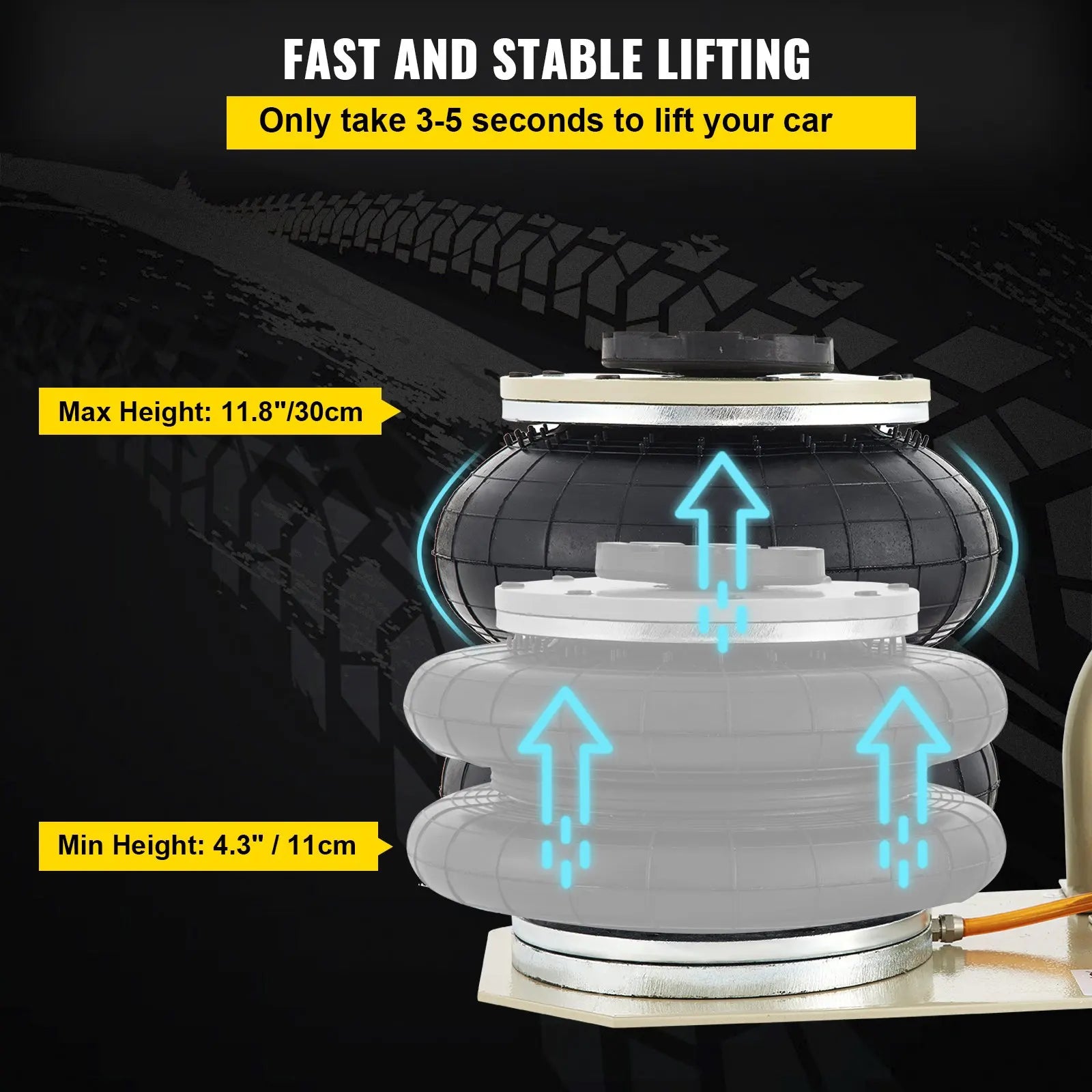 Pneumatic Jack 2 Ton/4400 LBS Air Bag Jack Triple Bag Air Jack for Vehicle Extremely Fast Lifting Action - Image 3