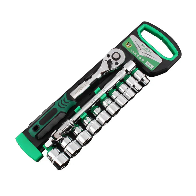 CRV 1/4" 3/8" 1/2" Ratchet Spanner Automotive Mechanic Tool Box Set Garage Car Repair Socket Wrench Set Diy Workshop Hand Tools