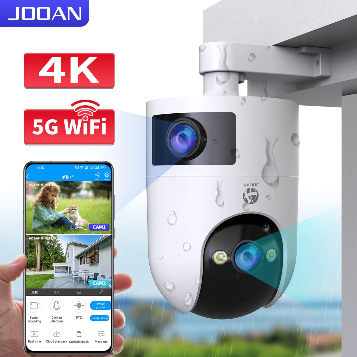 JOOAN Outdoor PTZ IP Camera 5G WiFi Dual Lens External Security Camera Auto Tracking Baby Monitor Street Surveillance Camera