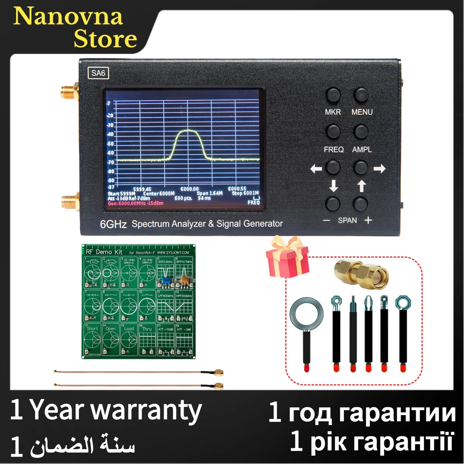 35MHz to 6.2GHz Handheld Spectrum Analyzer SA6 with 3.2" Touchscreen,Built-in Signal Generator,Measuring Radio Frequency Signals