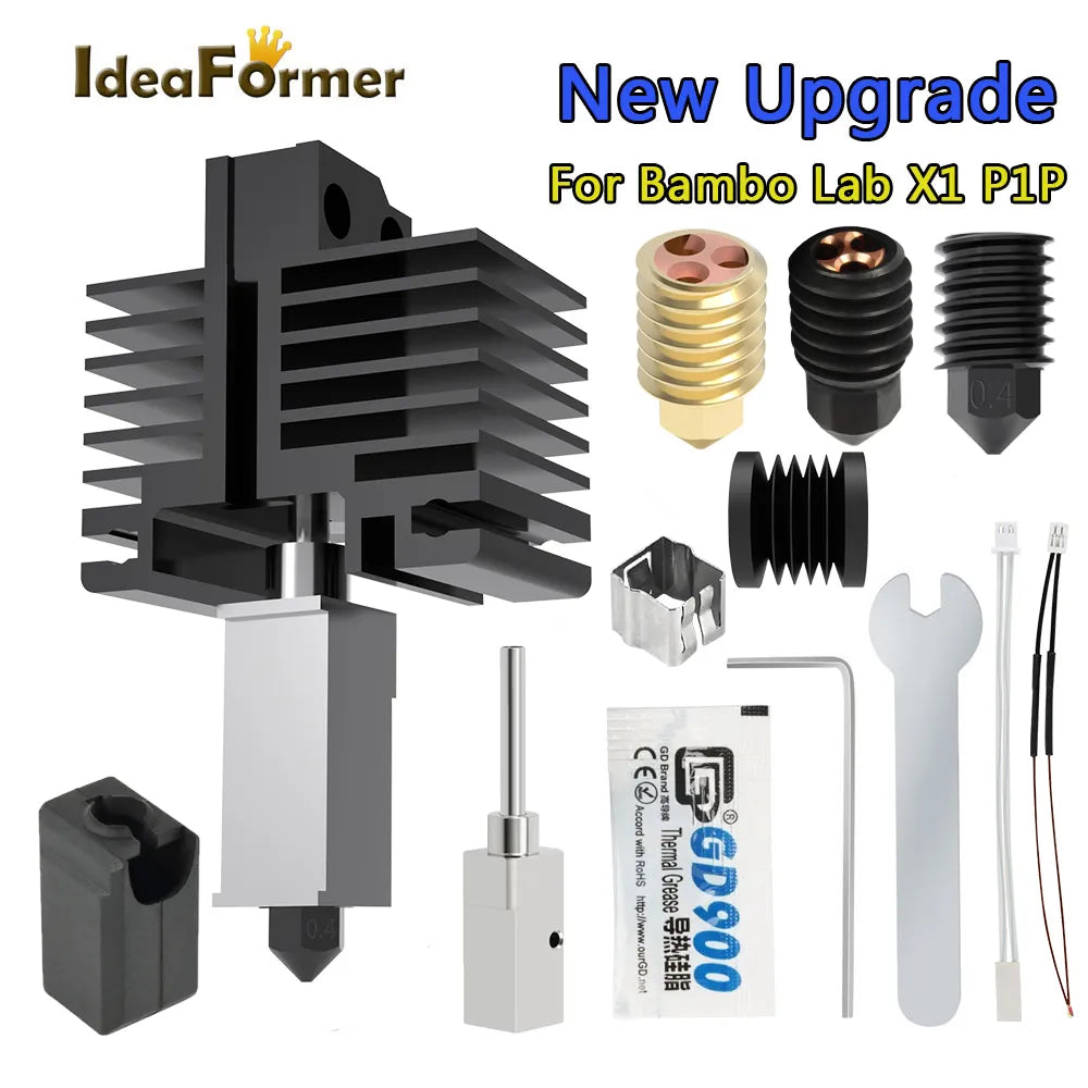 Hotend Kit For Bambu Lab X1 Carbon X1-Carbon Combo P1P 3D Printer 500C Upgraded Plated Copper Heater Block Hardened Steel Nozzle