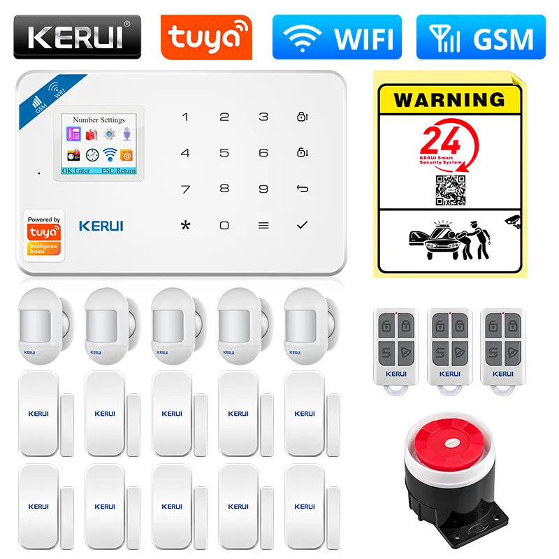 KERUI Tuya Smart WIFI GSM Security Alarm System Works With Alexa Home Wireless Burglar Motion Detector Smoke Door Window Sensor