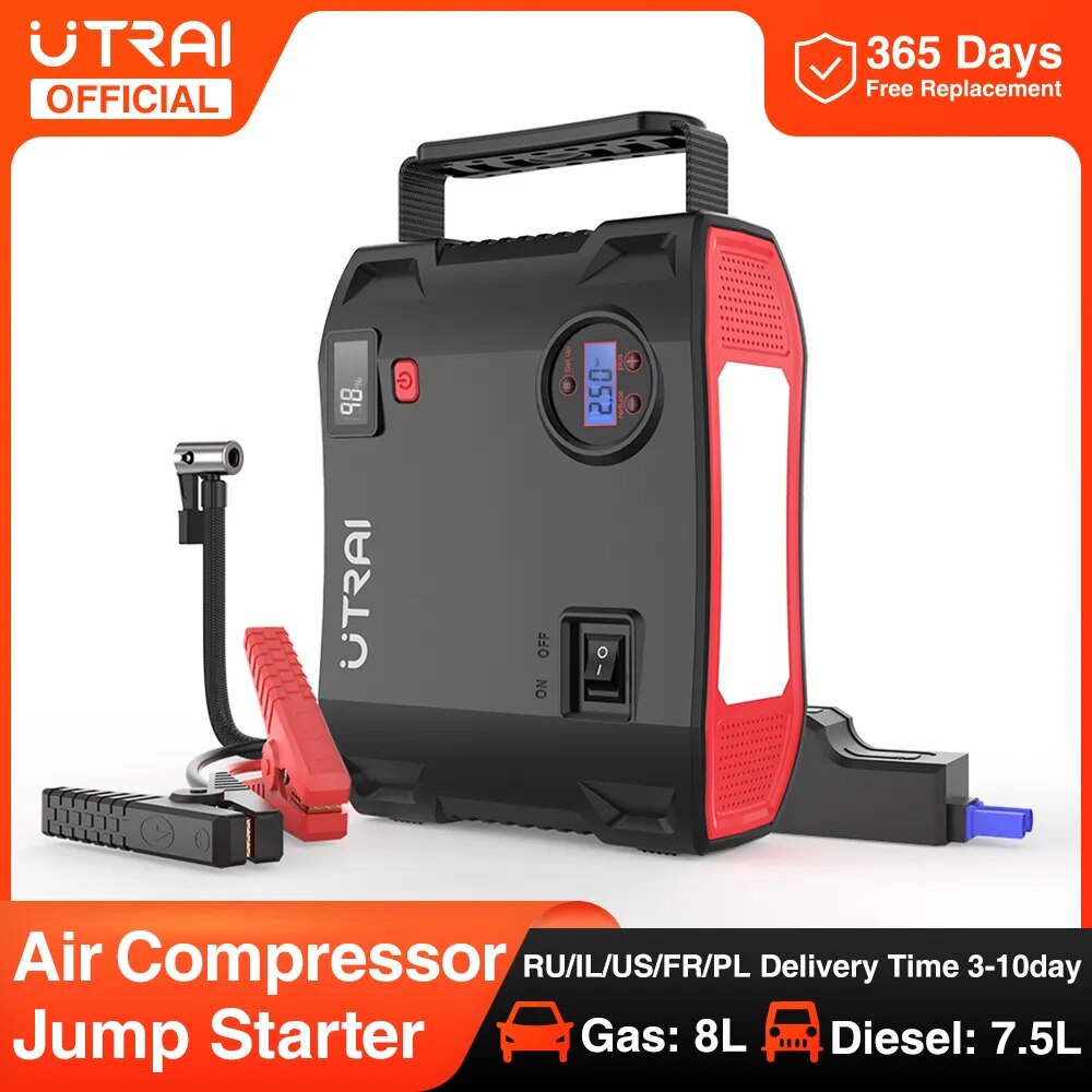 UTRAI Jump Starter 4 in 1 Pump Air Compressor 2000A Power Bank 12V Digital Tire Inflator 150PSI Emergency Battery Boost